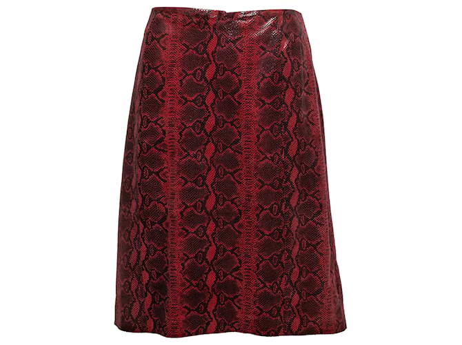 Red & Black Oscar de la Renta Faux Snakeskin Skirt Size US L Exotic leather  ref.1283776