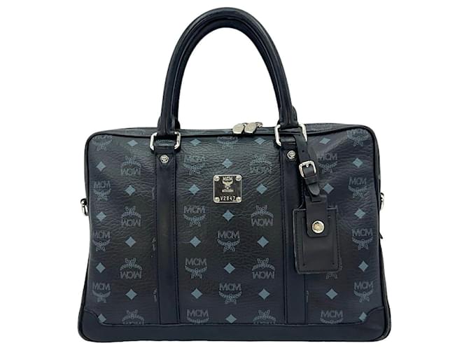 Sac messager MCM Business Bag en noir avec poignée, sac pour ordinateur portable, sac à main avec logo imprimé.  ref.1283831