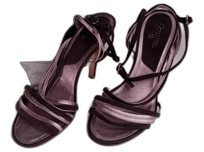 Chanel Sandals Black Purple Suede  ref.1283832