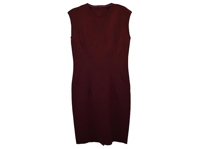 Lanvin Knee Length Jersey Dress in Burgundy Wool Dark red  ref.1283891
