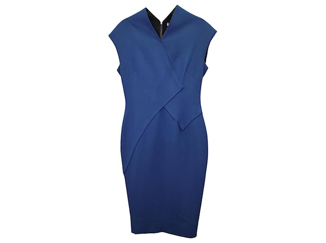 Victoria Beckham Cap Sleeve Midi Dress in Blue Wool  ref.1283892