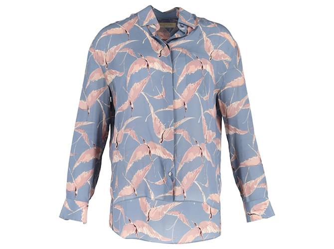Valentino Garavani Camisa Valentino con estampado de pájaros en seda azul claro  ref.1283949