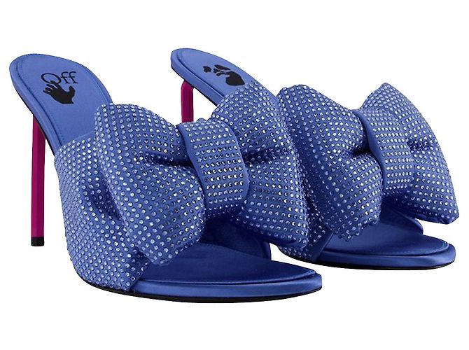 Off White Allen Bow Strass Pop Mules em Azul/Rosa