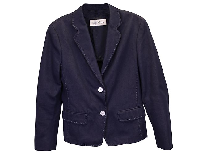 Blazer Max Mara in denim con cuciture a contrasto in cotone blu Blu navy