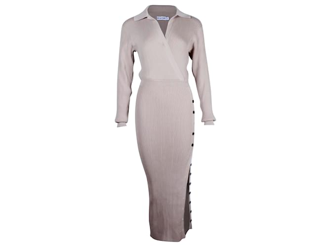 Self portrait Self-Portrait Rib Knit Long Sleeve Dress in Beige Viscose Cellulose fibre  ref.1284040