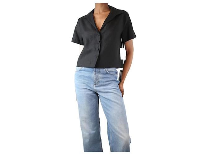 Frame Denim Black short-sleeved cropped shirt - size XS Linen  ref.1284077