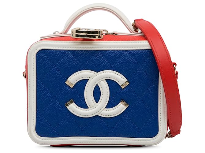 Vanity Beauty case Chanel in filigrana di caviale blu piccolo Pelle  ref.1284105