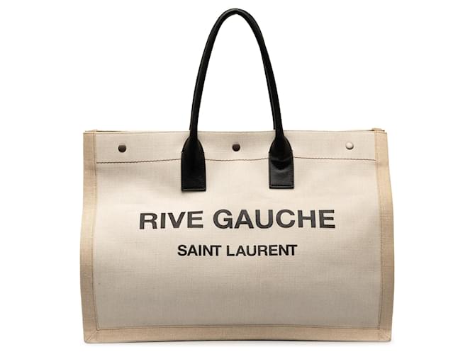 Saint Laurent Cabas Rive Gauche Noe marron Cuir Toile Veau façon poulain Tissu Beige  ref.1284125