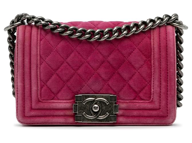 Boy Chanel Rosa Kleine Jungen-Samt-Überschlagtasche Pink Tuch  ref.1284139
