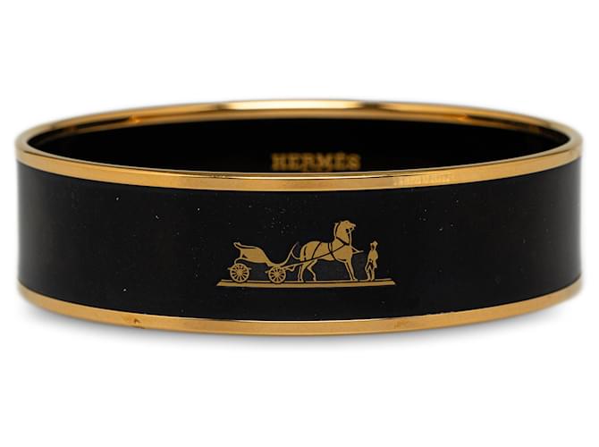 Hermès Brazalete ancho de esmalte negro Hermes Dorado Metal Chapado en oro  ref.1284160