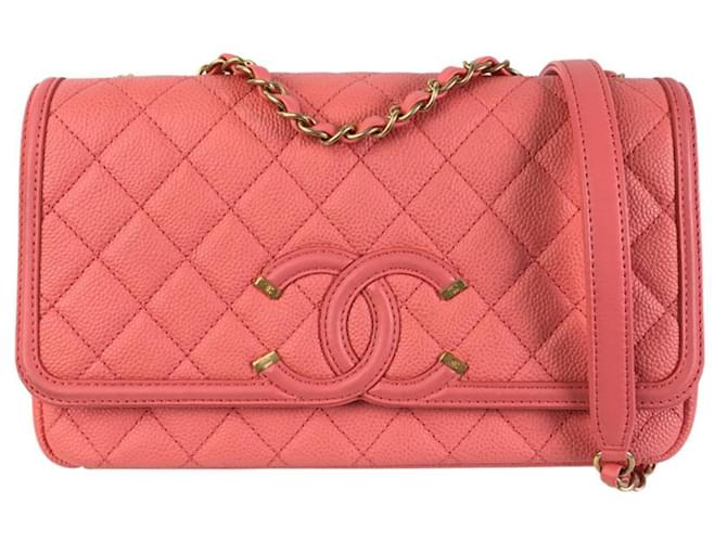 Chanel Pink Medium Caviar CC Filigree Flap Leather  ref.1284161