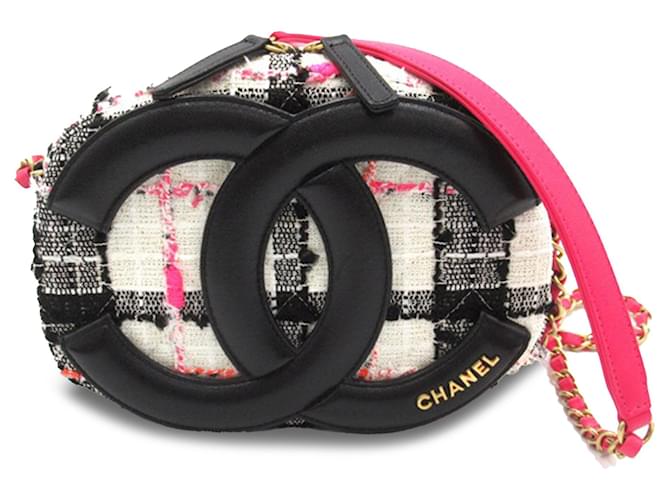Chanel White CC Tweed Camera Bag Leather Cloth  ref.1284167