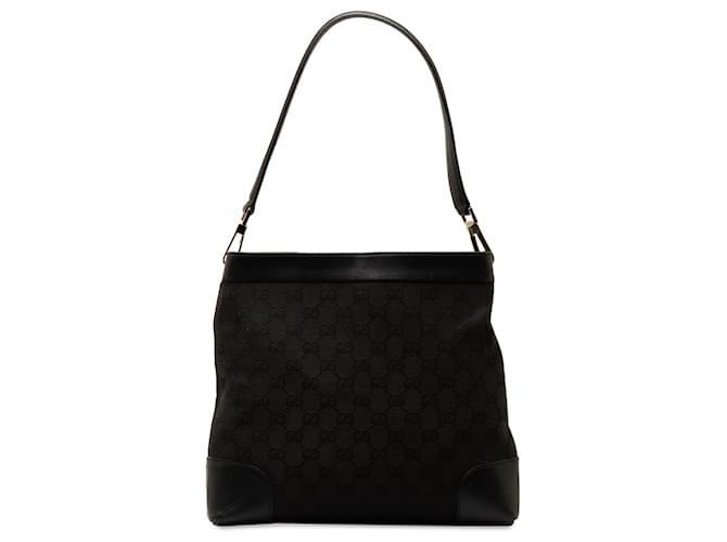 Gucci Black GG Canvas Shoulder Bag Leather Cloth Pony-style calfskin Cloth  ref.1284172