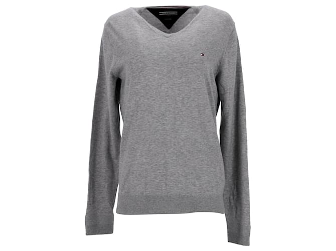 Tommy Hilfiger Mens V Neck Cotton Blend Sweatshirt Grey  ref.1284179