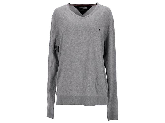 Tommy Hilfiger Mens V Neck Cotton Blend Sweatshirt Grey  ref.1284184