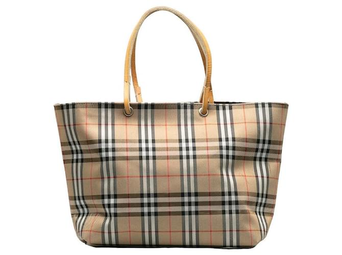 Burberry Nova Check Canvas Leather Handbag in Very Good Condition Beige Cloth  ref.1284248