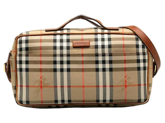 Borsa a mano in pelle di tela Burberry Nova Check Shadow Horse in buone condizioni Beige  ref.1284262