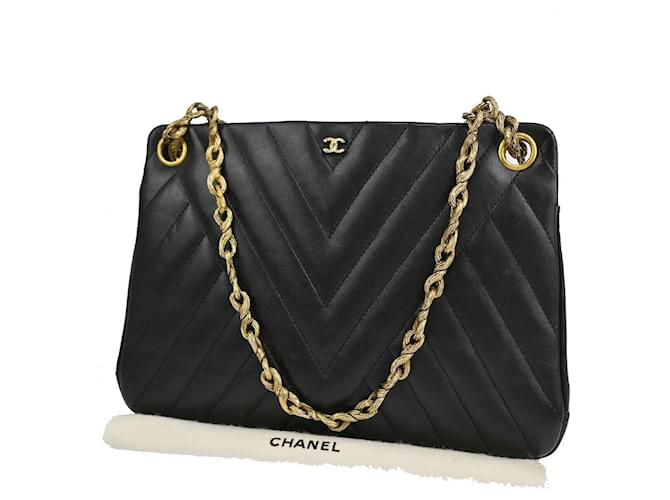 Classique Chanel V-Stich Cuir Noir  ref.1284300
