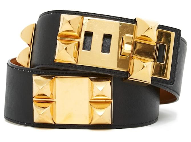 Hermès 1991 Medor Collier de Chien Belt T75 Black Leather Medor Belt Gold hardware Metal  ref.1284312