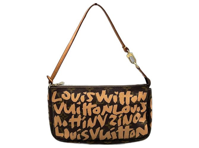 Louis Vuitton Monogram Graffiti Pochette Accessoires Handbag Brown