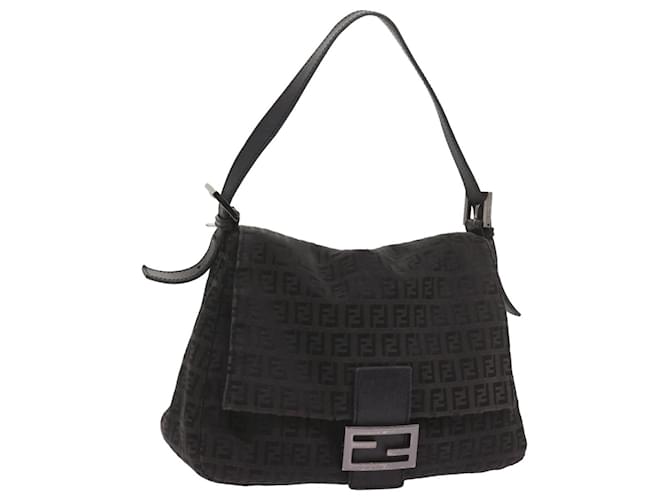 FENDI Zucchino Canvas Mamma Baguette Shoulder Bag Black Auth ep3527  ref.1284381