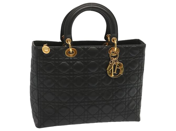 Christian Dior Lady Dior Canage Hand Bag Lamb Skin Black Auth yk10992  ref.1284404