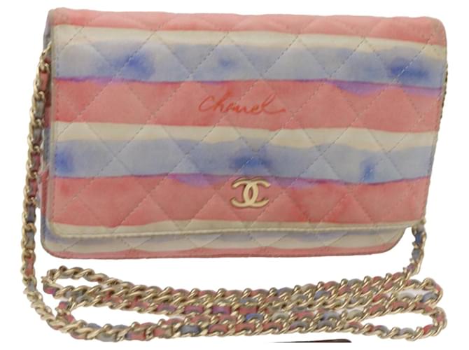 CHANEL Chain Shoulder Bag Leather Blue Red CC Auth 67372A  ref.1284420