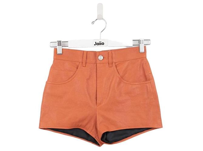 Saint Laurent mini shorts de couro cintura alta Laranja  ref.1284429