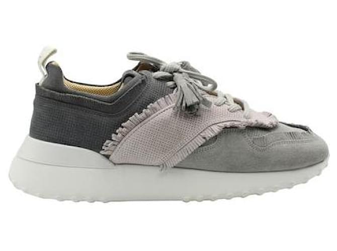 Tod'S Grey & Lavender Micro Frangetta Leather Sneakers Suede  ref.1284544