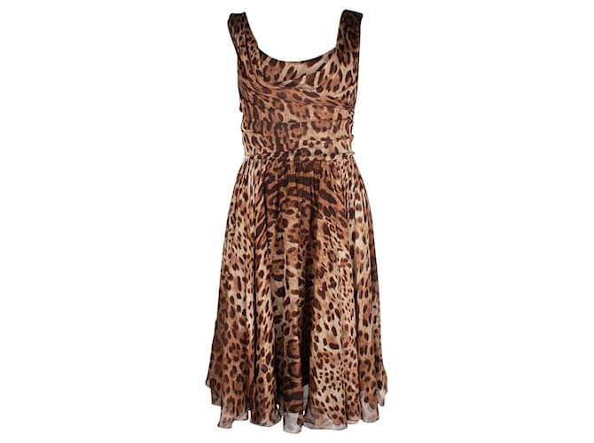 Dolce & Gabbana Vestido midi de seda com estampa de leopardo  ref.1284551