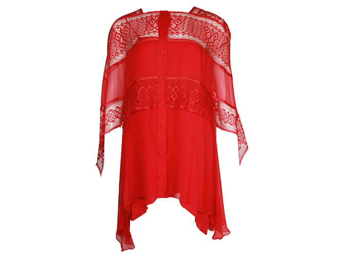 Alberta Ferretti Camisa transparente de encaje rojo con camisola Roja  ref.1284552