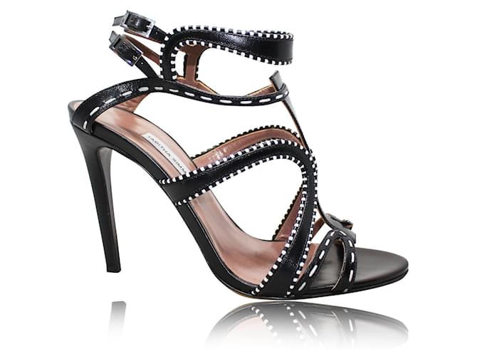 Tabitha Simmons Black Strappy Stilettos with White Feature Stitching Leather  ref.1284559