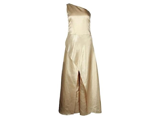 Autre Marque Contemporary Designer  Catrice One-Shoulder Satin Jumpsuit In Gold Golden Linen  ref.1284567