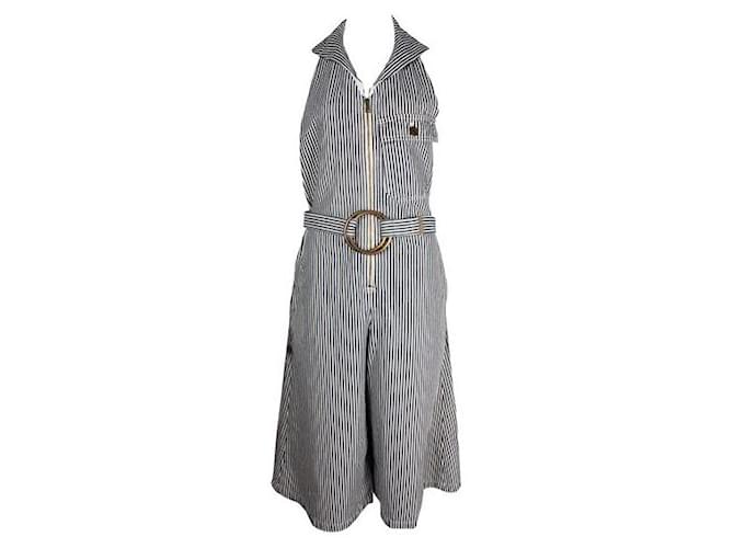 CHLOÉ Blue & White Striped Cropped Dungarees Cotton  ref.1284569
