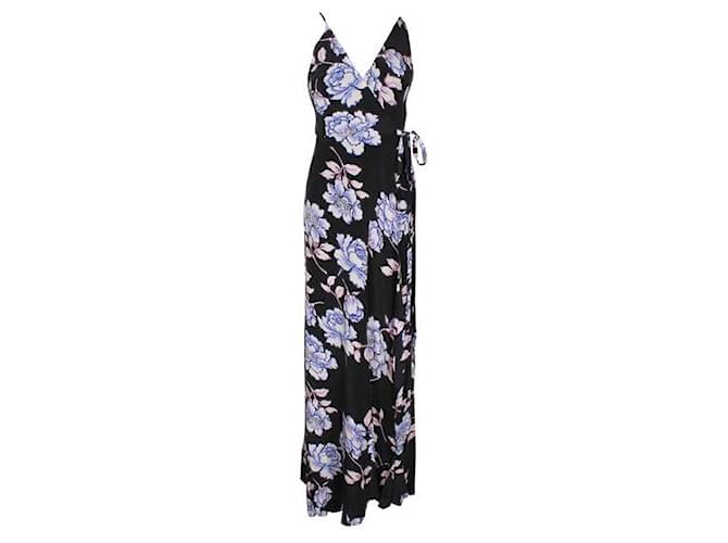 Yumi Kim Black Floral Silk Wrap Dress  ref.1284578