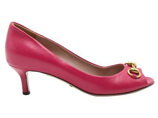 Gucci Candy Pink Horsebit Open-Toe Heels Leather  ref.1284593