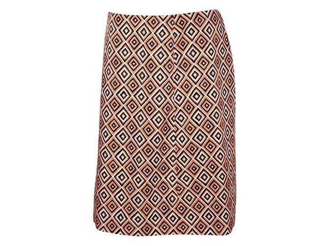Prada Orange, Black & Cream Geometric Midi Skirt Silk  ref.1284603