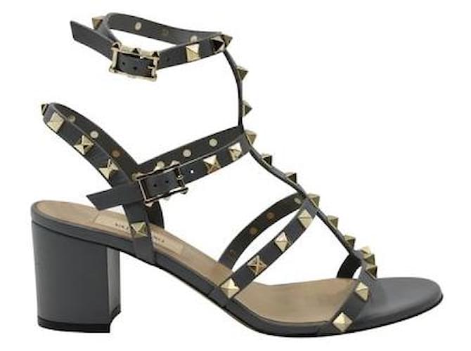 Valentino Grey Rockstud calf leather Ankle Strap 60mm sandals  ref.1284614