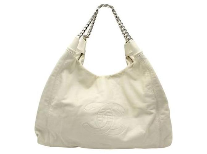 Chanel Vintage Ivory Leather "CC" Tote 2008-2009 Cream  ref.1284617