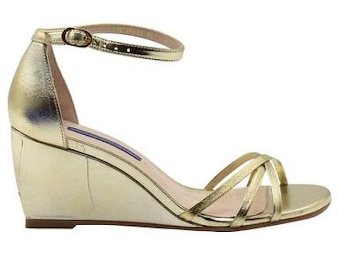 Stuart Weitzman Golden Wedges With Ankle Strap Leather  ref.1284619