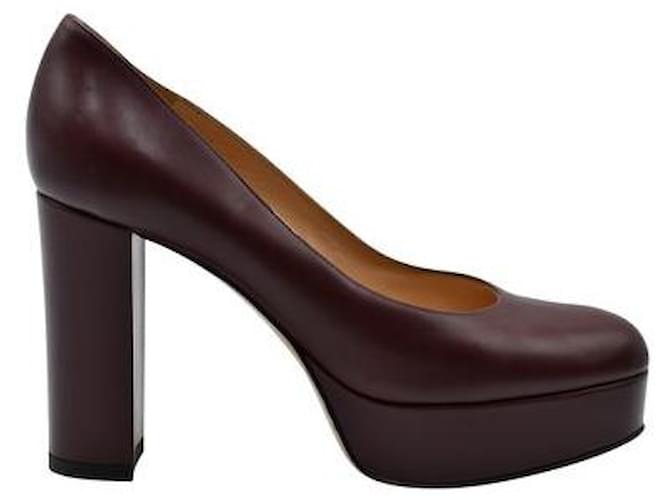 Gianvito Rossi Dark Brown/ Burgundy Block Heels with Platform Dark red Leather  ref.1284622