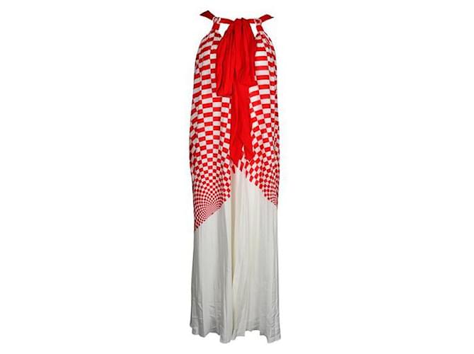 Robe plissée rouge et blanche Fendi Soie Multicolore  ref.1284634