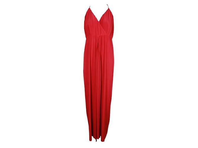 Autre Marque Contemporary Designer Misa Burgundy Long Halter Neck Dress Dark red Suede Polyester  ref.1284635