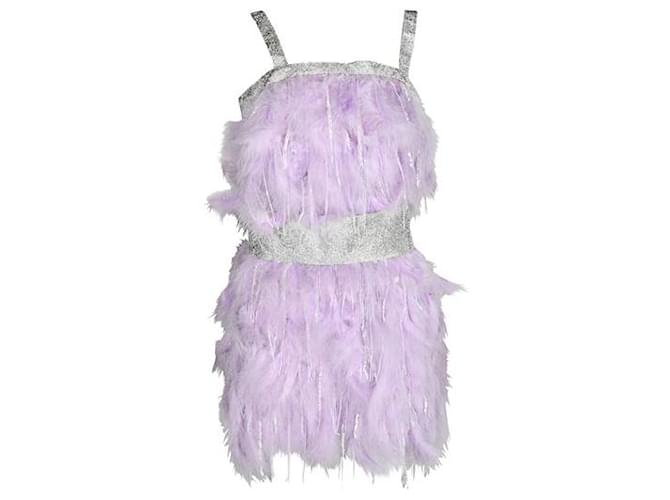 Autre Marque Bronx & Banco Lilac Ostrich Feather Mini Dress With Sequin Mesh Purple Polyester  ref.1284637