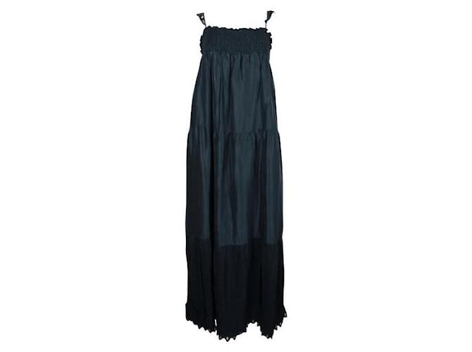 Autre Marque Contemporary Designer Dark Green Long Silk Dress With Shirred Top  ref.1284643