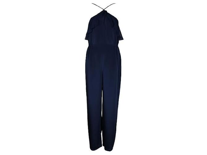 Autre Marque Contemporary Designer Navy Blue Silk Halter Neck Jumpsuit Elastane  ref.1284644