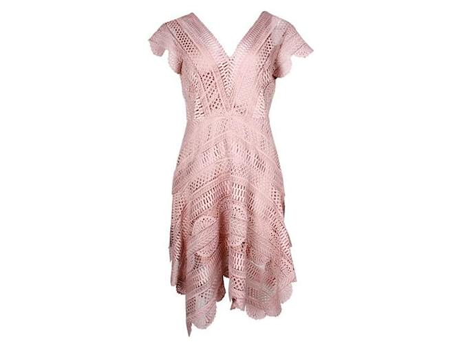 Autre Marque Contemporary Designer Light Pink Lace Dress With Cap Sleeves Polyester  ref.1284651