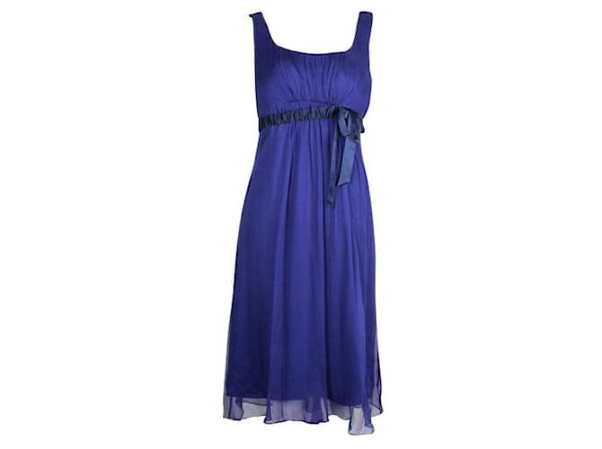 Vera Wang Royal Blue Silk Dress with Navy Blue Belt  ref.1284660