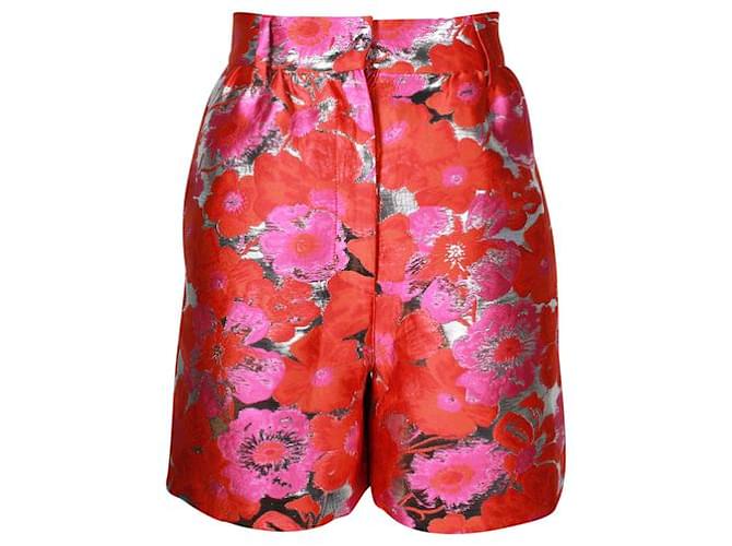 Msgm Pink, Orange & Metallic Silver Floral Shorts Polyester  ref.1284665