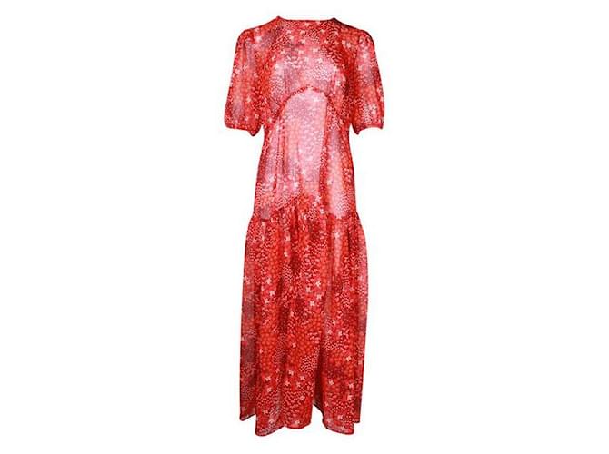 Autre Marque Vestido de estampa floral vermelho nunca totalmente vestido de designer contemporâneo Poliéster  ref.1284670